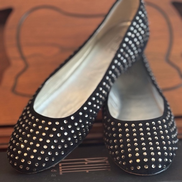 PELLE Glyn Black Suede Flats with Rhinestone Studs - Picture 8 of 9